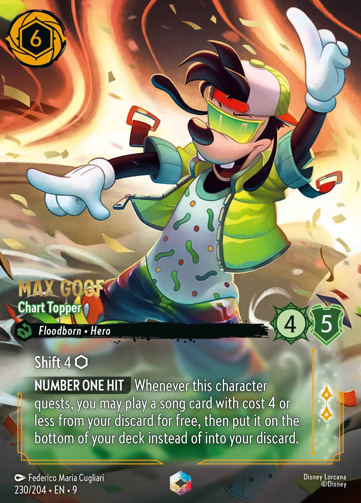 (230/204) Lorcana Fabled Single: Max Goof - Chart Topper (V.2) Holo Enchanted