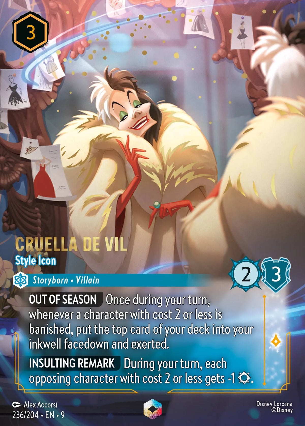 (236/204) Lorcana Fabled Single: Cruella De Vil - Style Icon (V.2)  Enchanted