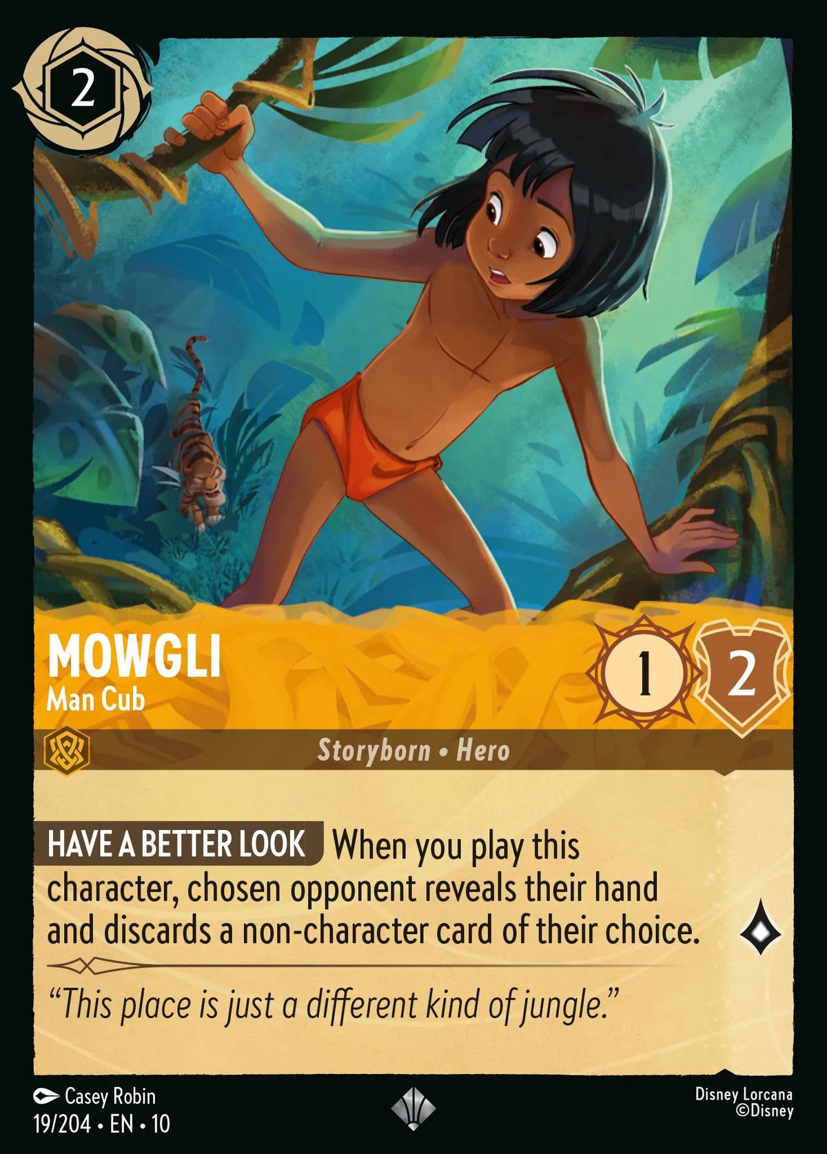 (019/204) Lorcana Whispers in the Well Single: Mowgli - Man Cub Holo Super Rare