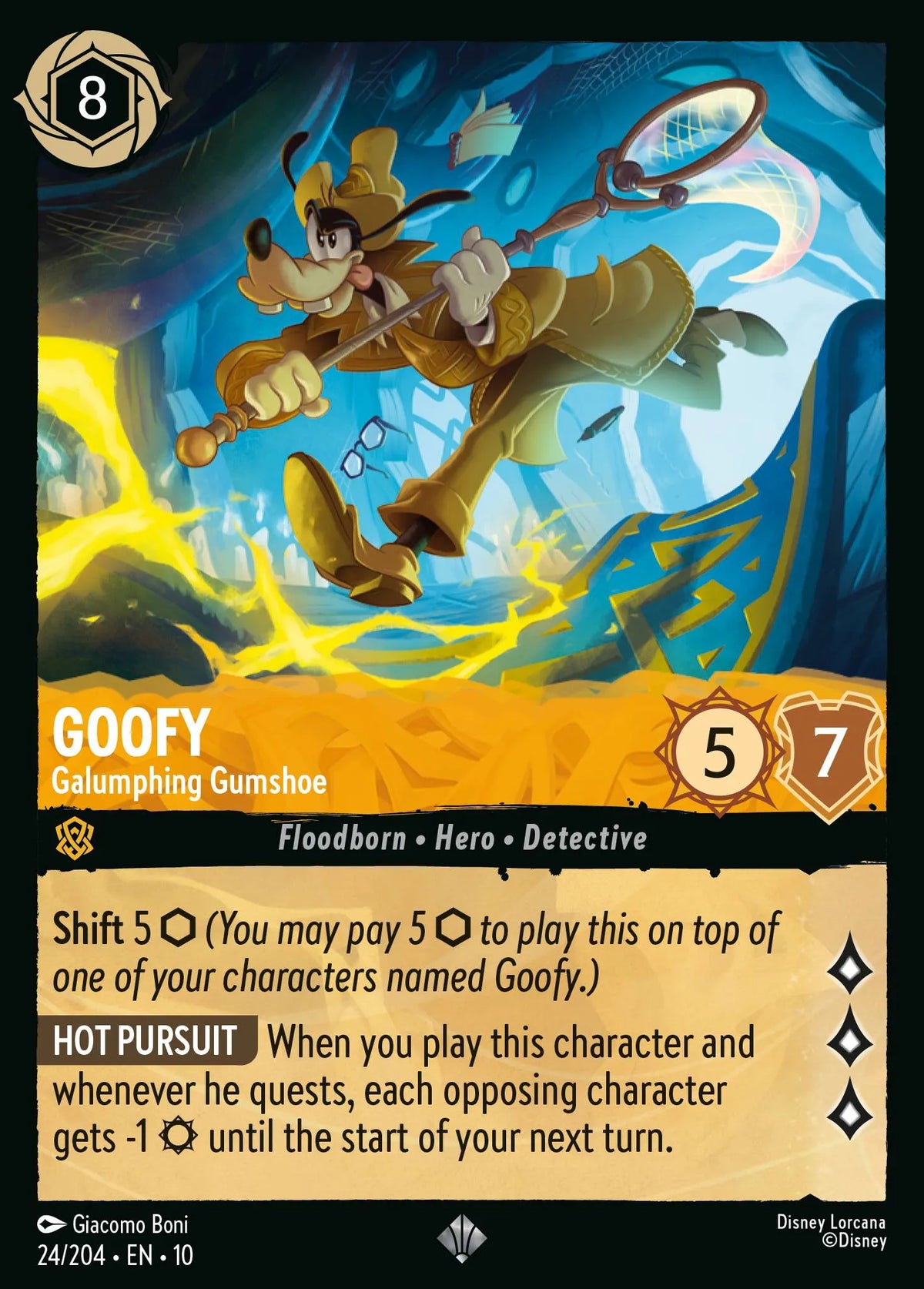 (024/204) Lorcana Whispers in the Well Single: Goofy - Galumphing Gumshoe (V.1) Holo Super Rare