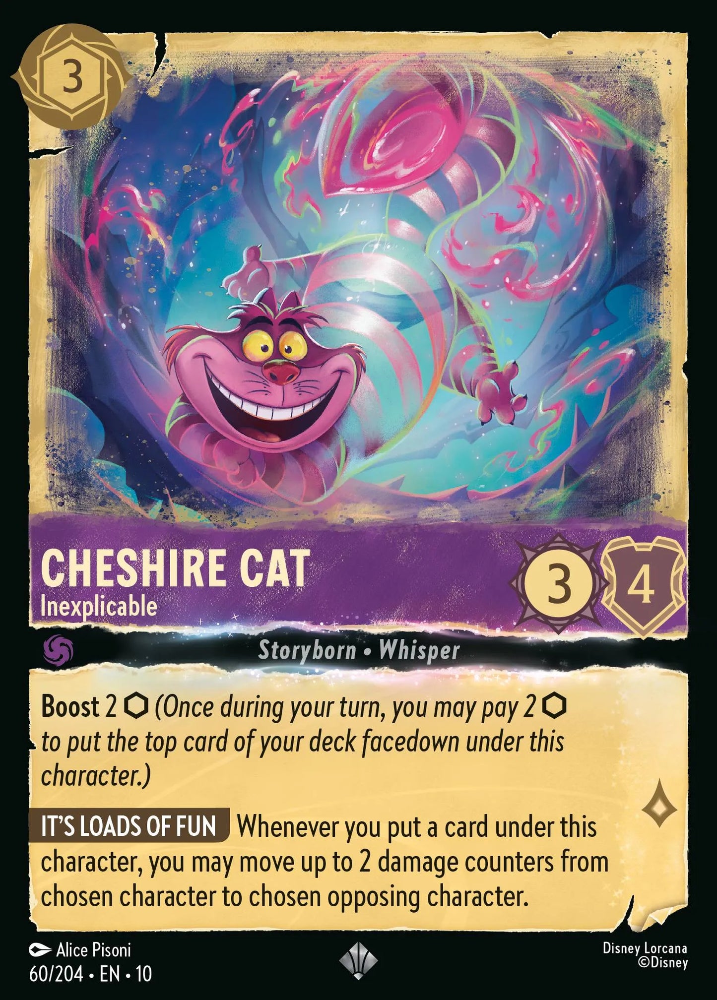 (060/204) Lorcana Whispers in the Well Single: Cheshire Cat - Inexplicable Holo Super Rare