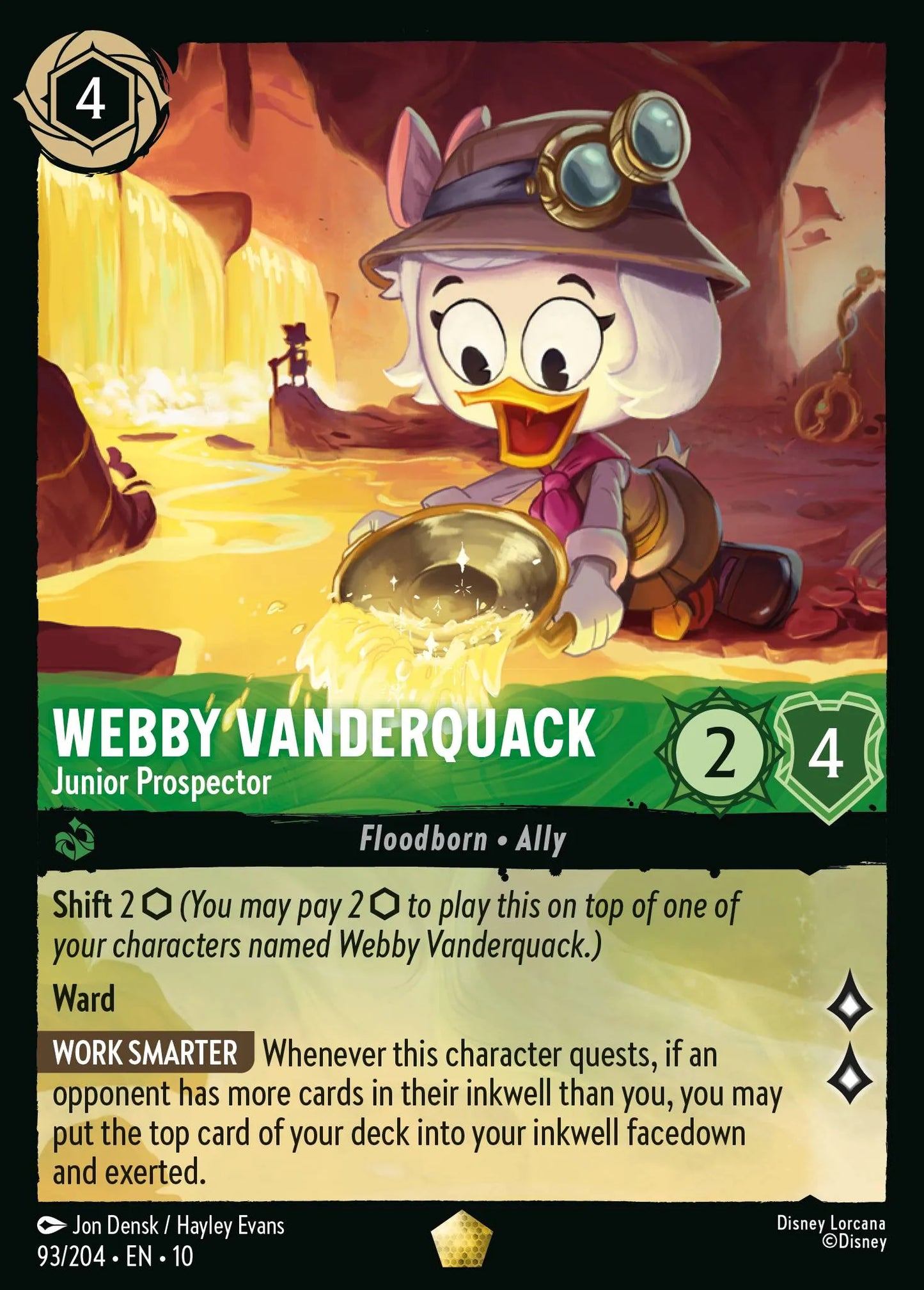 (093/204) Lorcana Whispers in the Well Single: Webby Vanderquack - Junior Prospector (V.1) Holo Legendary