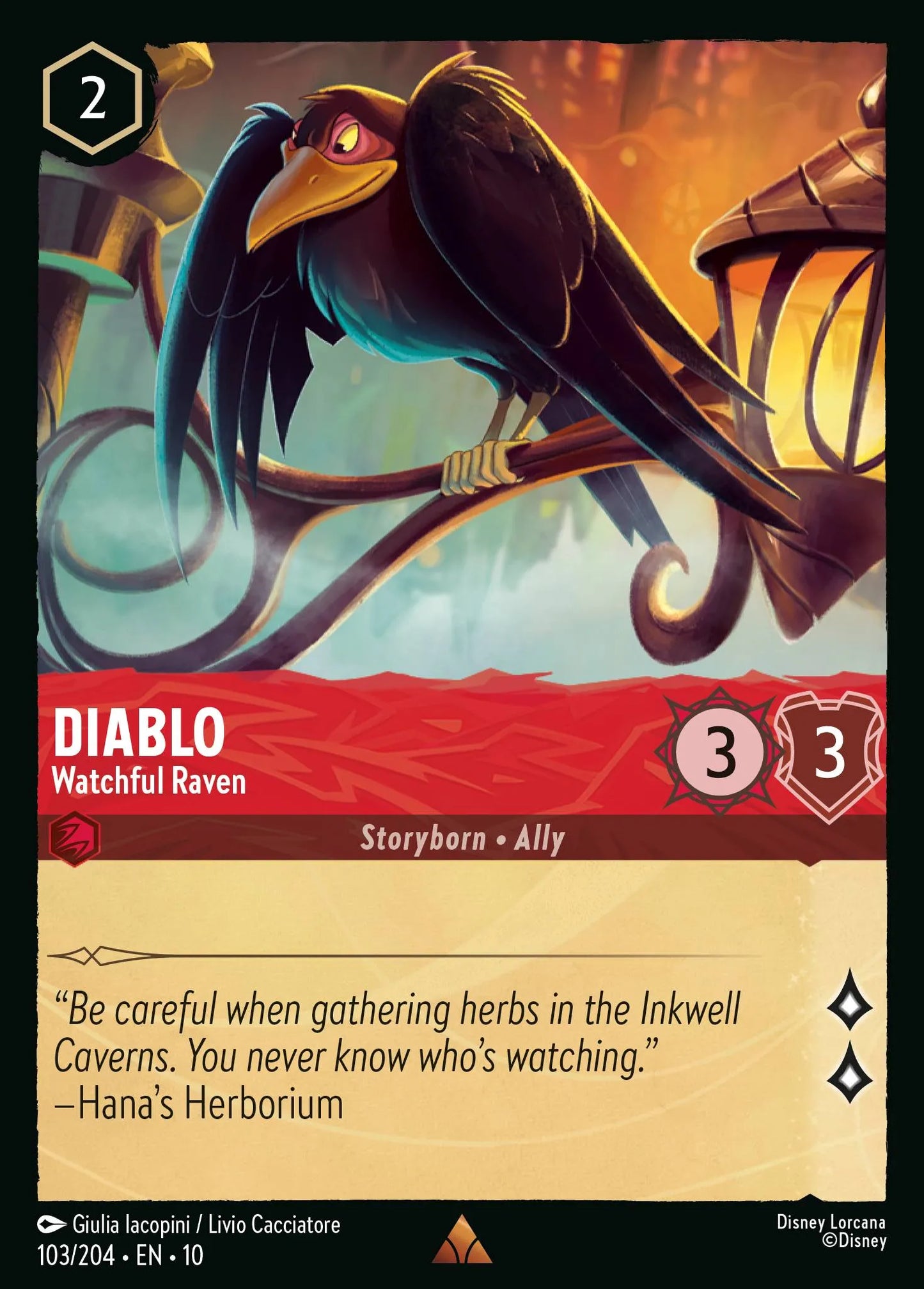(103/204) Lorcana Whispers in the Well Single: Diablo - Watchful Raven  Rare