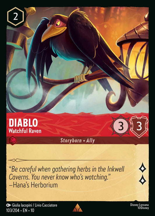 (103/204) Lorcana Whispers in the Well Single: Diablo - Watchful Raven Holo Rare