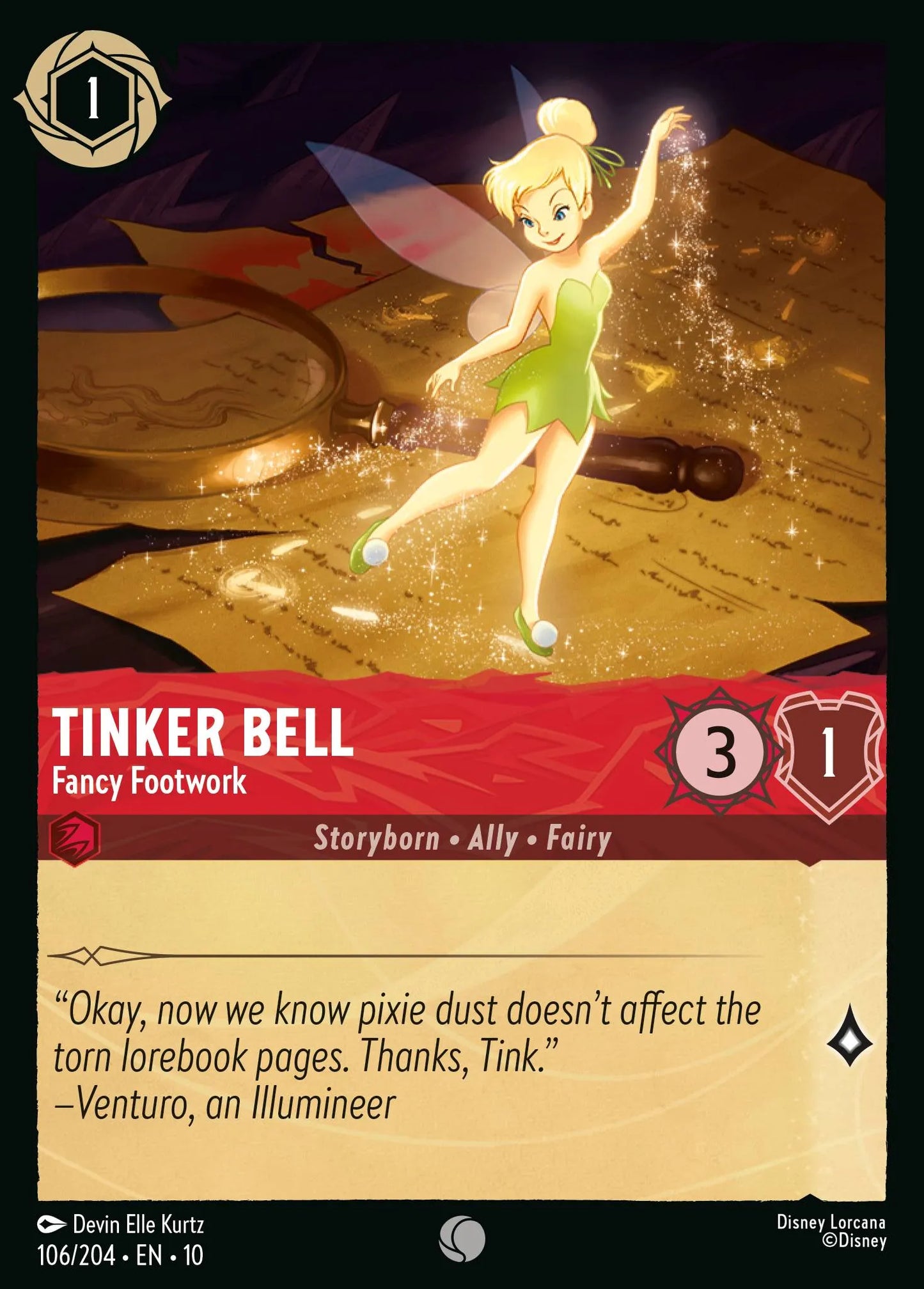 (106/204) Lorcana Whispers in the Well Single: Tinker Bell - Fancy Footwork (V.1) Holo Common