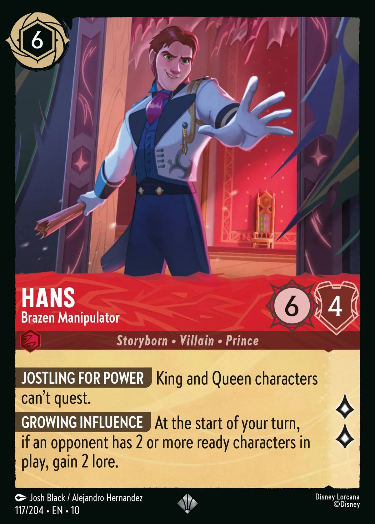 (117/204) Lorcana Whispers in the Well Single: Hans - Brazen Manipulator  Super Rare