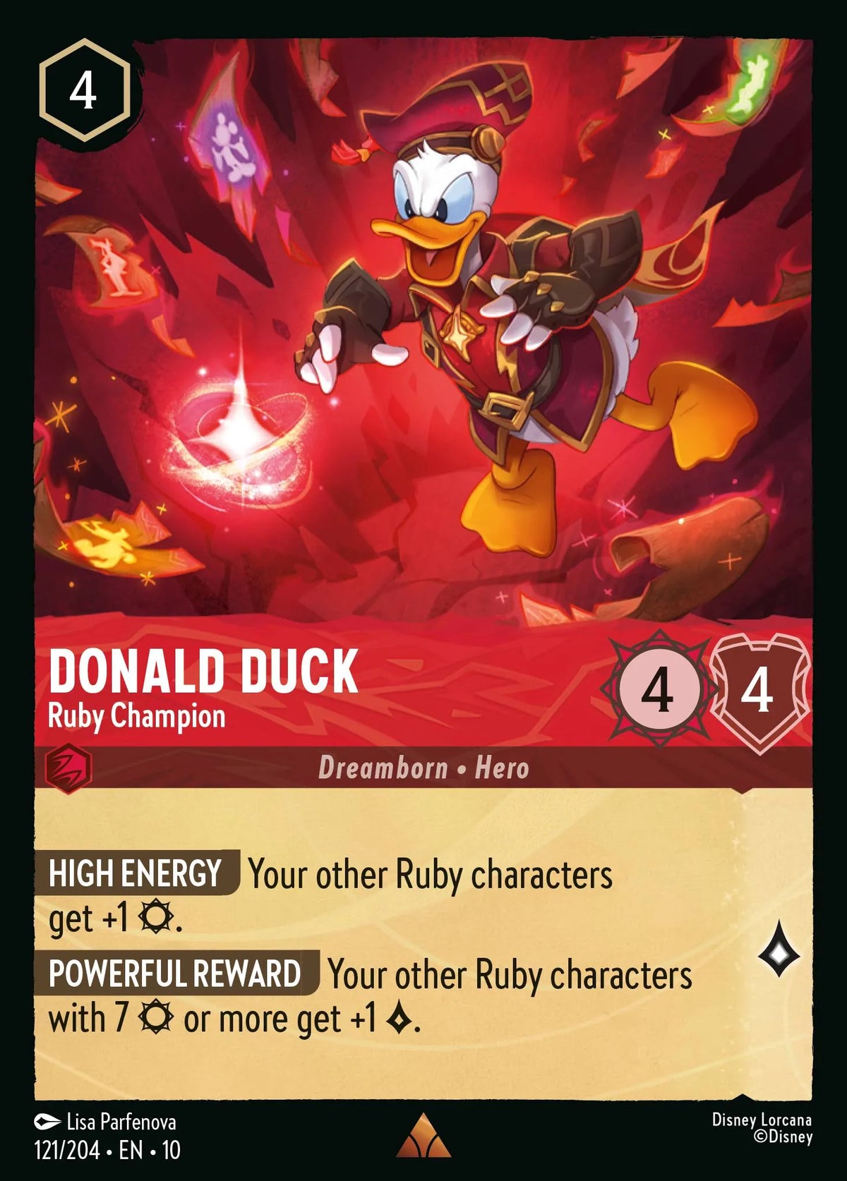 (121/204) Lorcana Whispers in the Well Single: Donald Duck - Ruby Champion Holo Rare