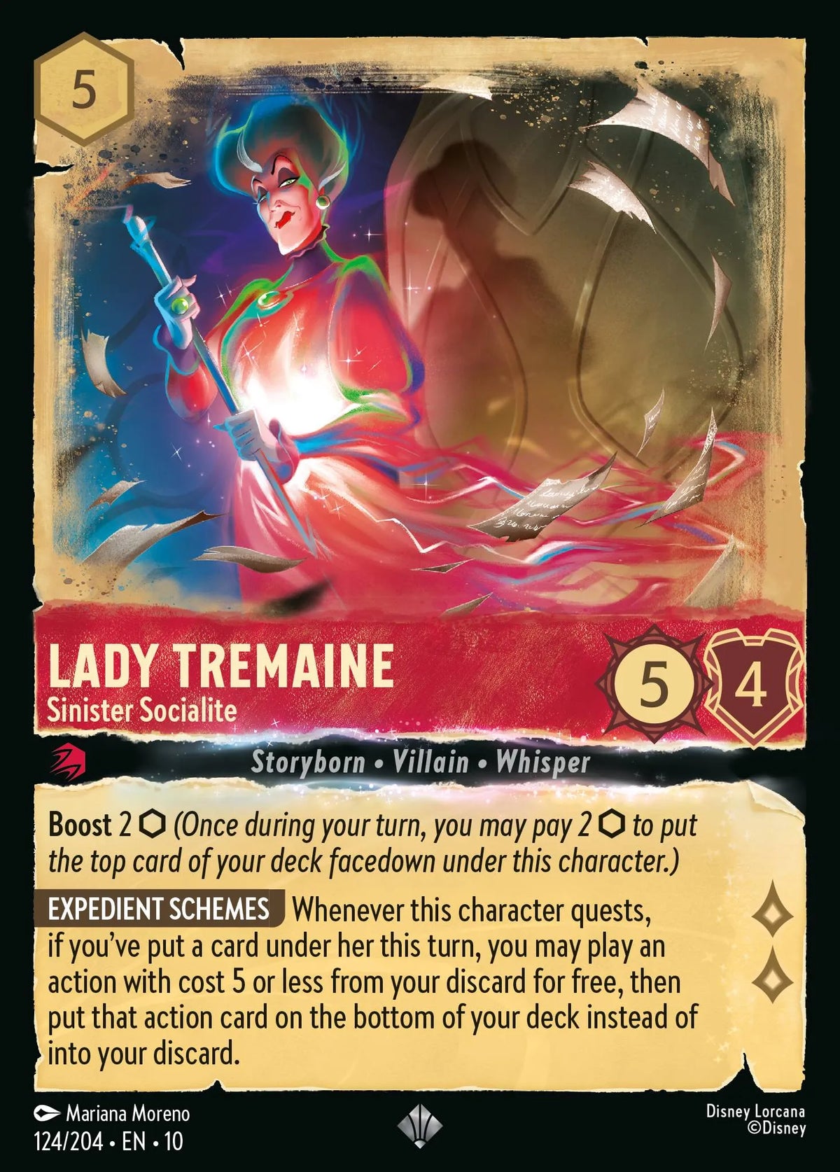 (124/204) Lorcana Whispers in the Well Single: Lady Tremaine - Sinister Socialite (V.1) Holo Super Rare