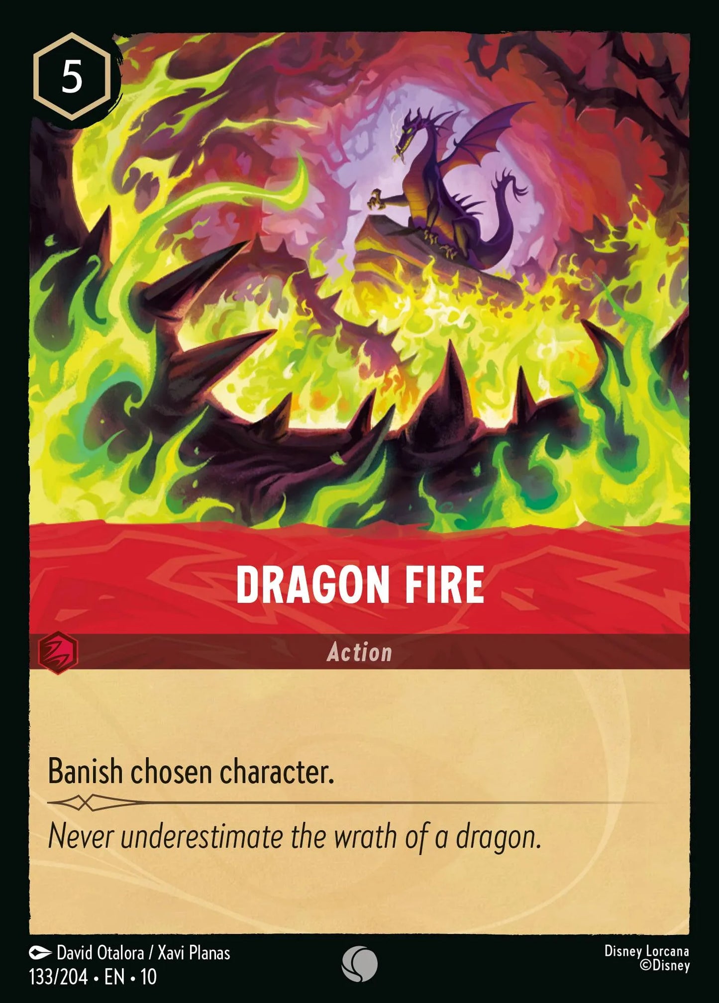 (133/204) Lorcana Whispers in the Well Single: Dragon Fire Holo Common