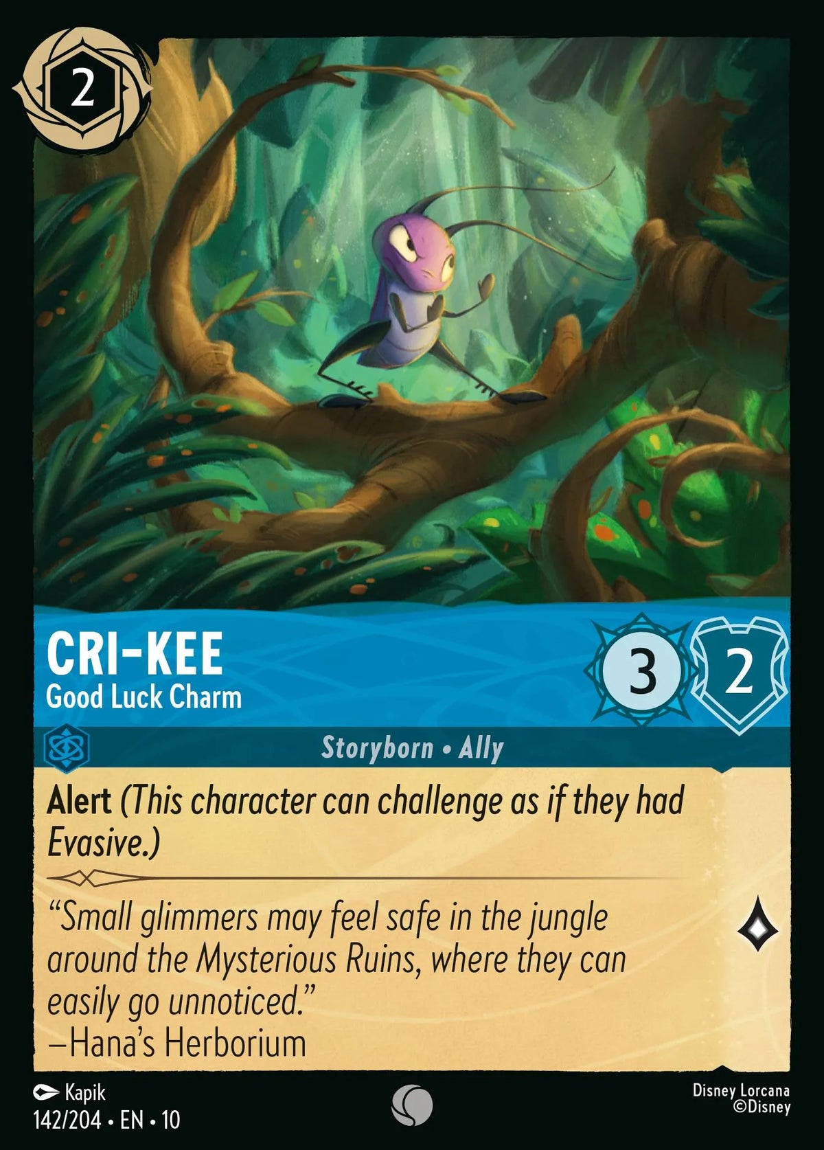 (142/204) Lorcana Whispers in the Well Single: Cri-Kee - Good Luck Charm Holo Common