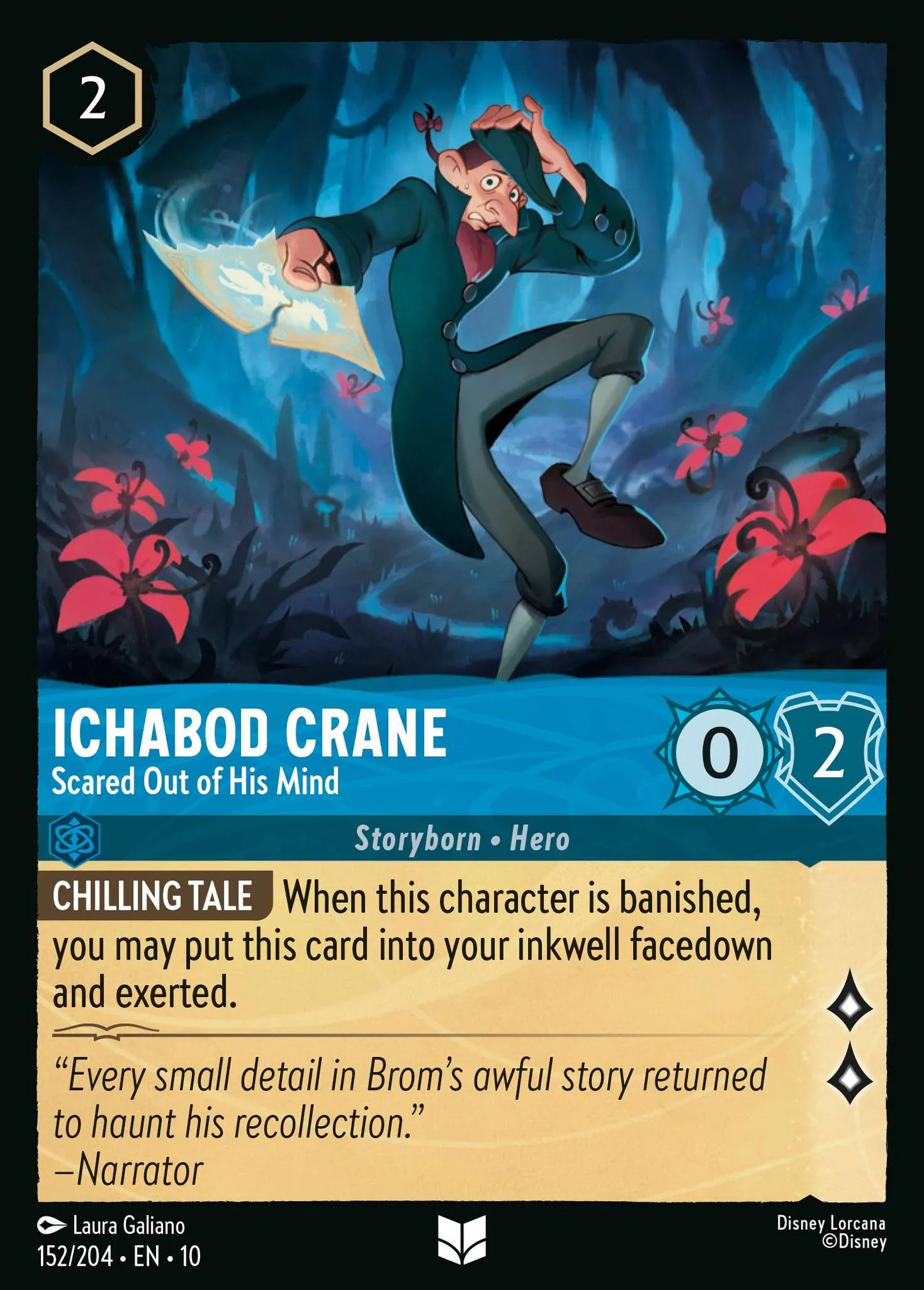 (152/204) Lorcana Whispers in the Well Single: Ichabod Crane - Scared Out of His Mind Holo Uncommon