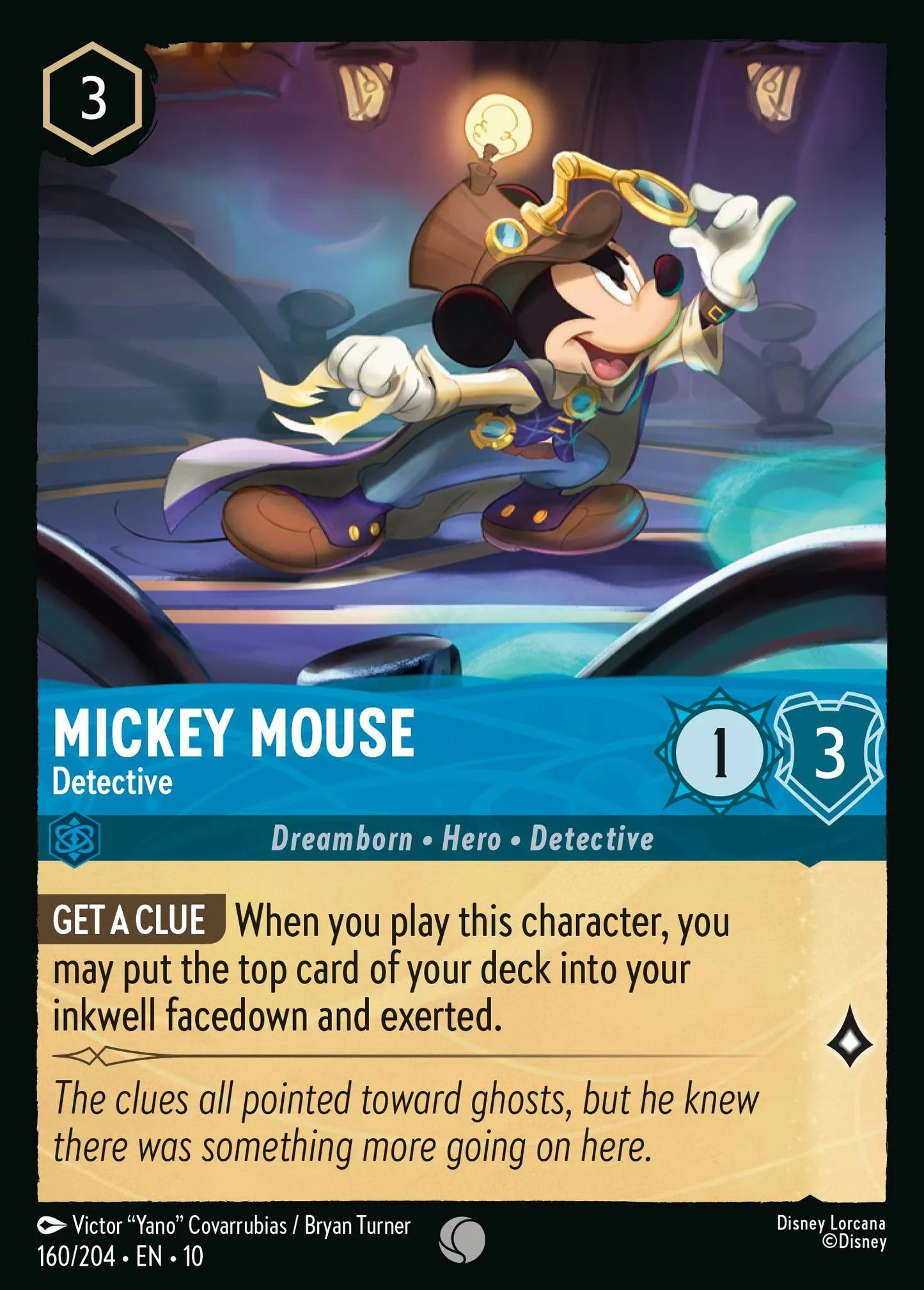 (160/204) Lorcana Whispers in the Well Single: Mickey Mouse - Detective Holo Common