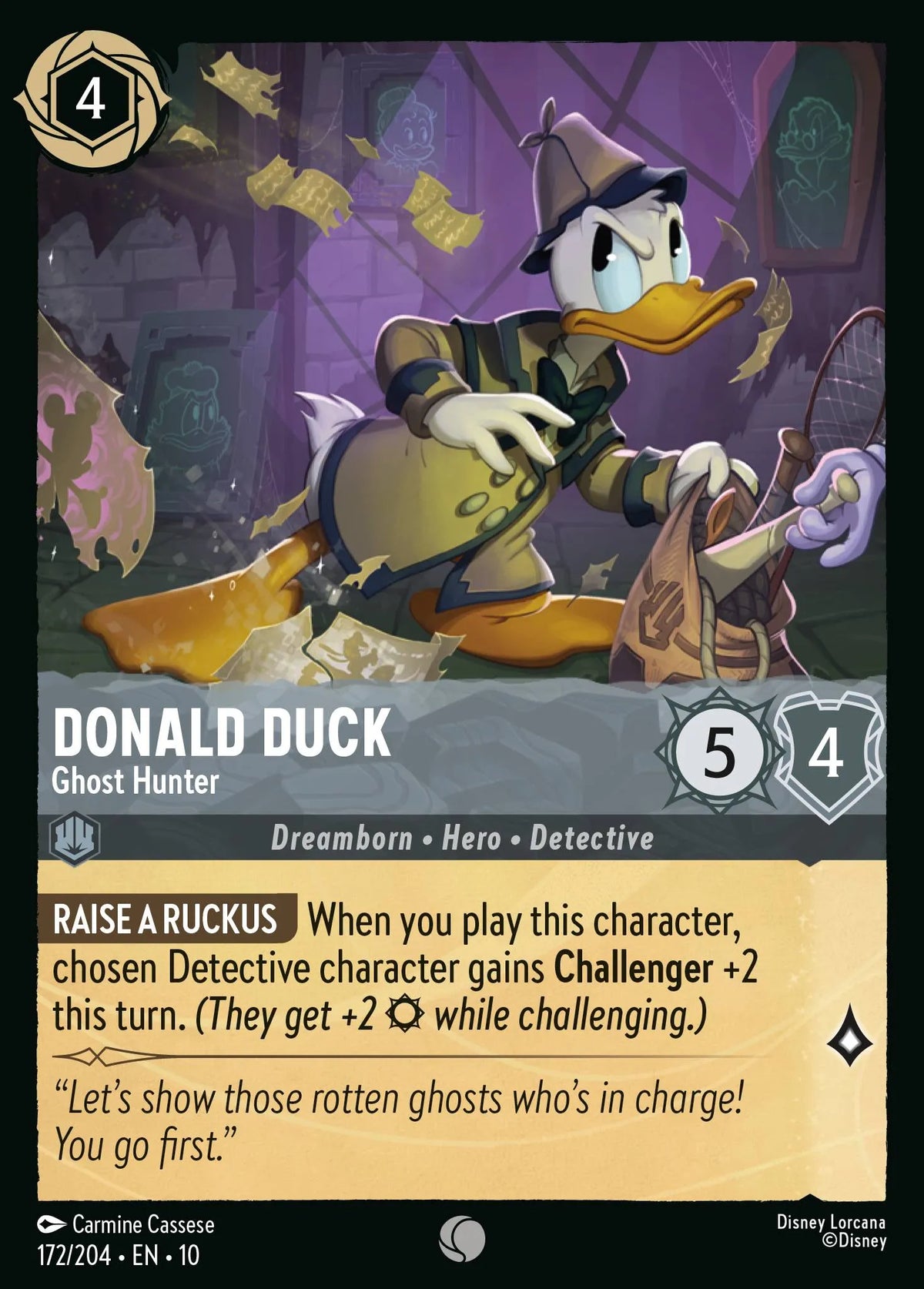 (172/204) Lorcana Whispers in the Well Single: Donald Duck - Ghost Hunter Holo Common