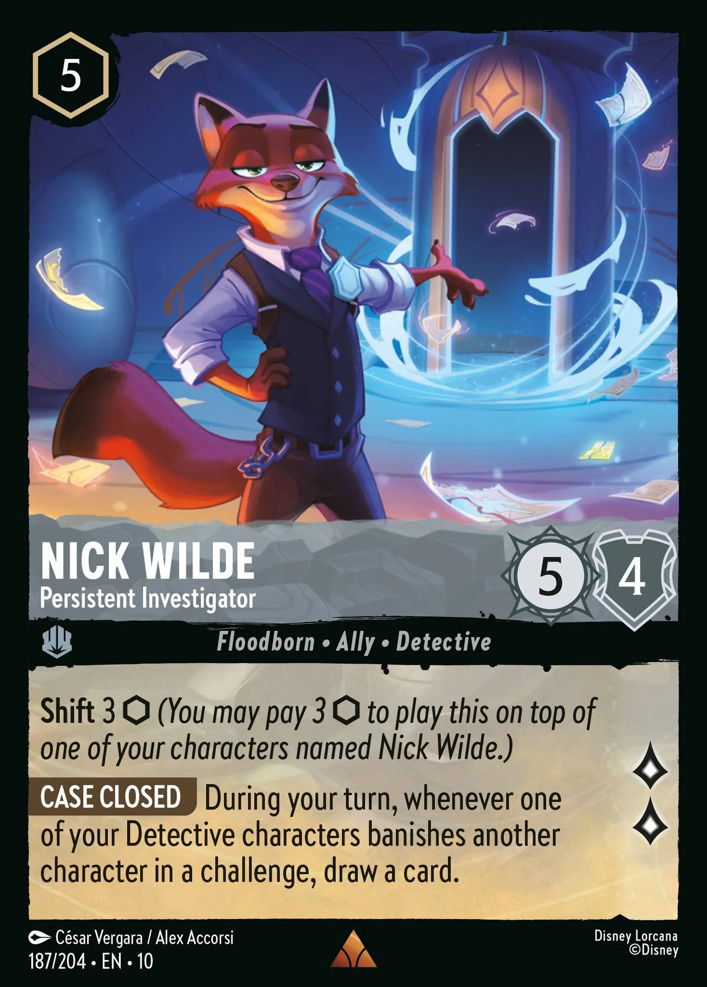 (187/204) Lorcana Whispers in the Well Single: Nick Wilde - Persistent Investigator (V.1)  Rare