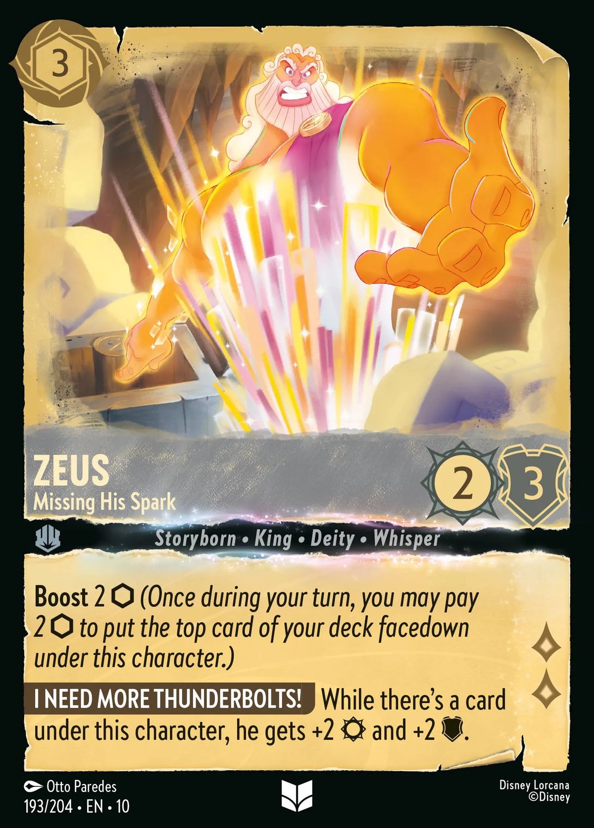 (193/204) Lorcana Whispers in the Well Single: Zeus - Missing His Spark Holo Uncommon