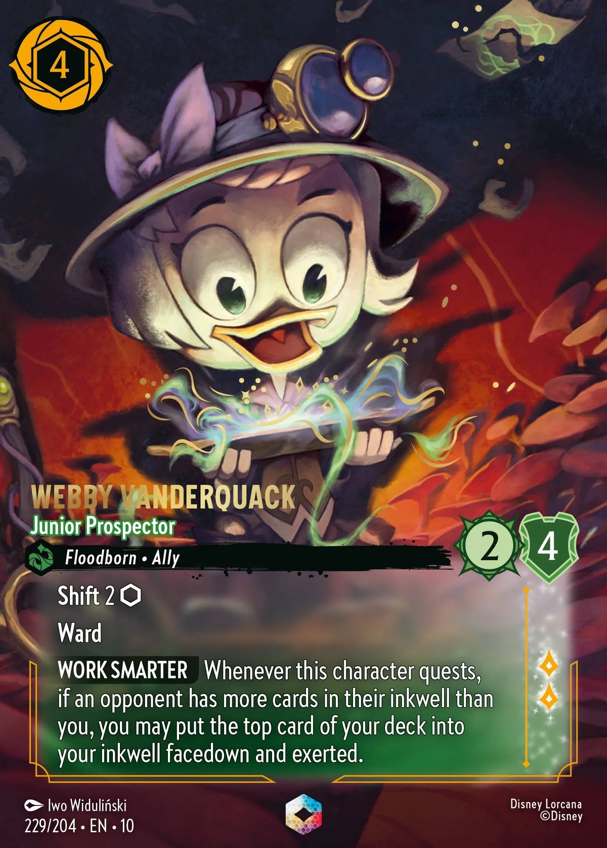 (229/204) Lorcana Whispers in the Well Single: Webby Vanderquack - Junior Prospector (V.2)  Enchanted