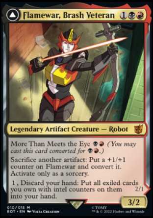 (010) Magic The Gathering Universes Beyond: Transformers Single: Flamewar, Brash Veteran // Flamewar, Streetwise Operative (V.1) Holo Mythic