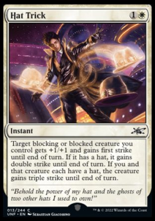 (013) Magic The Gathering Unfinity Single: Hat Trick Holo Common