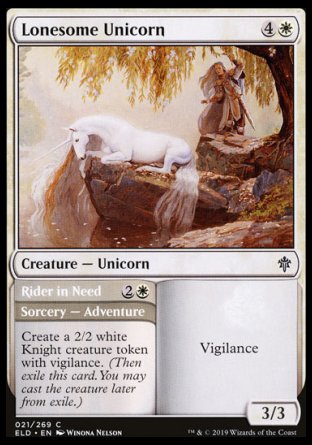 (021/269) Magic The Gathering Throne of Eldraine Single: Lonesome Unicorn // Rider in Need Holo Common