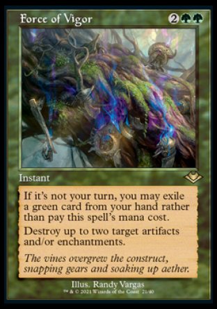 (021) Magic The Gathering Modern Horizons: Retro Frame Cards Single: Force of Vigor (V.1)  Rare
