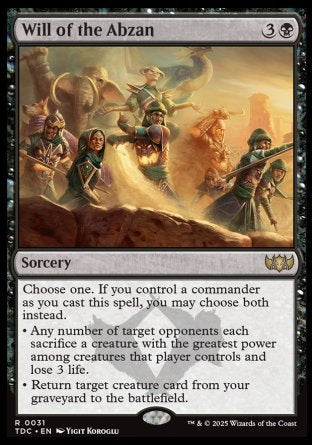 (031) Magic The Gathering Commander: Tarkir: Dragonstorm Single: Will of the Abzan  Rare