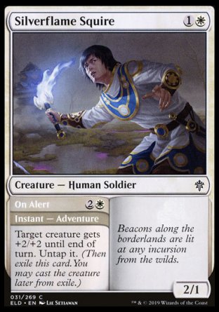 (031/269) Magic The Gathering Throne of Eldraine Single: Silverflame Squire // On Alert Holo Common