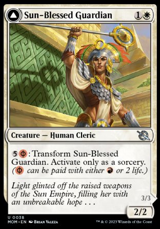 (038) Magic The Gathering March of the Machine Single: Sun-Blessed Guardian // Furnace-Blessed Conqueror Holo Uncommon
