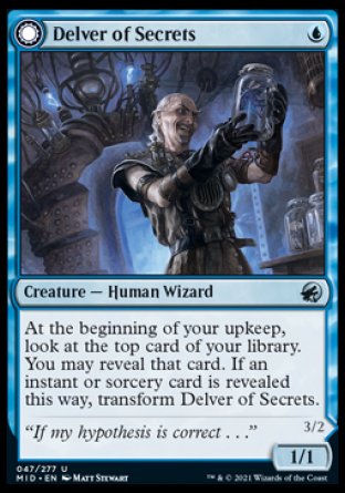 (047) Magic The Gathering Innistrad: Midnight Hunt Single: Delver of Secrets / Insectile Aberration Holo Uncommon