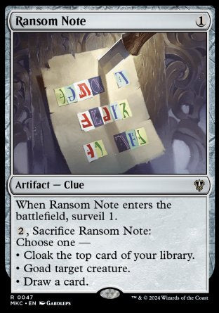 (047) Magic The Gathering Commander: Murders at Karlov Manor Single: Ransom Note (V.3)  Rare