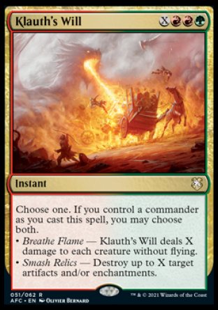 (051) Magic The Gathering Commander: Adventures in the Forgotten Realms Single: Klauth's Will Holo Rare