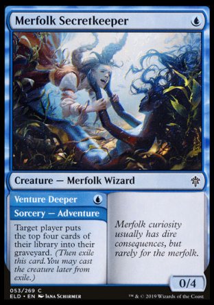 (053/269) Magic The Gathering Throne of Eldraine Single: Merfolk Secretkeeper // Venture Deeper Holo Common