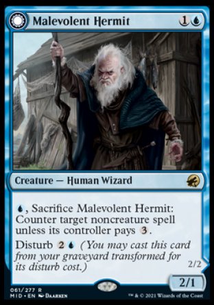 (061) Magic The Gathering Innistrad: Midnight Hunt Single: Malevolent Hermit // Benevolent Geist Holo Rare