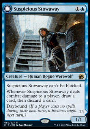 (080) Magic The Gathering Innistrad: Midnight Hunt Single: Suspicious Stowaway // Seafaring Werewolf  Rare