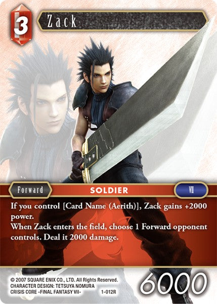 (012) Final Fantasy TCG Opus I Single: Zack (1-012) Holo Rare