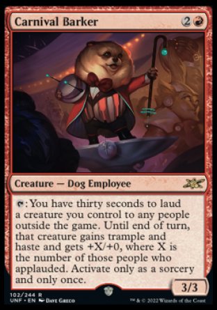 (102) Magic The Gathering Unfinity Single: Carnival Barker Holo Rare