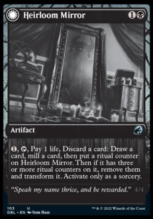 (105) Magic The Gathering Innistrad: Double Feature Single: Heirloom Mirror // Inherited Fiend Holo Uncommon