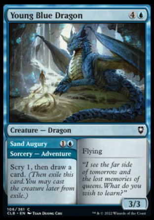(106) Magic The Gathering Commander Legends: Battle for Baldur's Gate Single: Young Blue Dragon // Sand Augury  Common