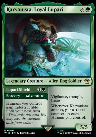 (106) Magic The Gathering Universes Beyond: Doctor Who Single: Karvanista, Loyal Lupari // Lupari Shield Holo Rare