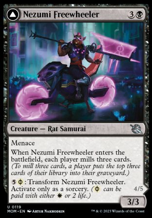 (119) Magic The Gathering March of the Machine Single: Nezumi Freewheeler // Hideous Fleshwheeler Holo Uncommon