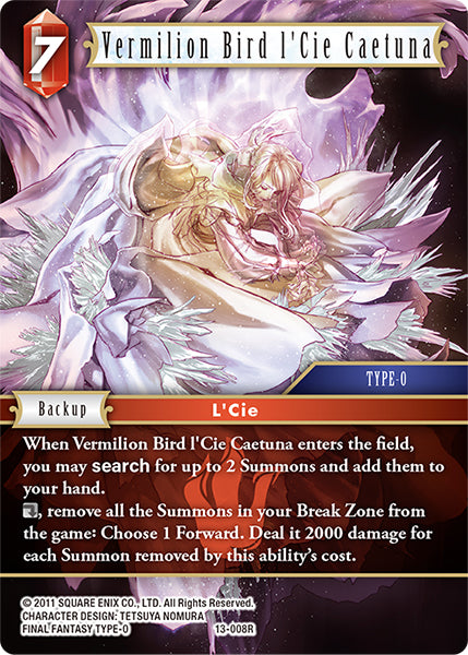 (008) Final Fantasy TCG Opus XIII: Crystal Radiance Single: Vermilion Bird l'Cie Caetuna (13-008)  Rare
