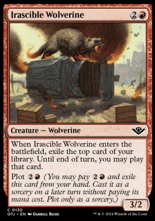 (130) Magic The Gathering Outlaws of Thunder Junction Single: Irascible Wolverine  Holo Common