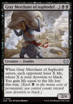 (142) Magic The Gathering Commander: Duskmourn: House of Horror Single: Gray Merchant of Asphodel  Uncommon