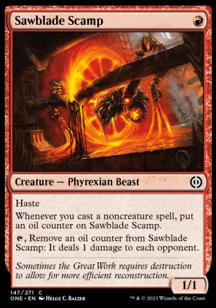 (147) Magic The Gathering Phyrexia: All Will Be One Single: Sawblade Scamp Holo Common