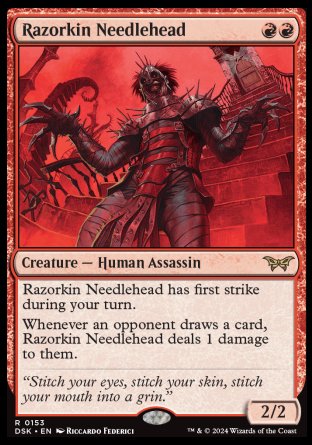 (153) Magic The Gathering Duskmourn: House of Horror Single: Razorkin Needlehead Holo Rare