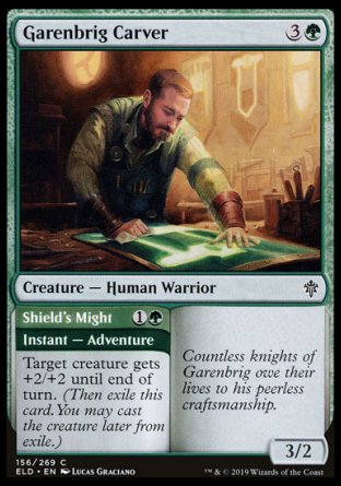 (156/269) Magic The Gathering Throne of Eldraine Single: Garenbrig Carver // Shield's Might Holo Common