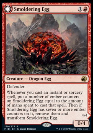 (159) Magic The Gathering Innistrad: Midnight Hunt Single: Smoldering Egg // Ashmouth Dragon  Rare