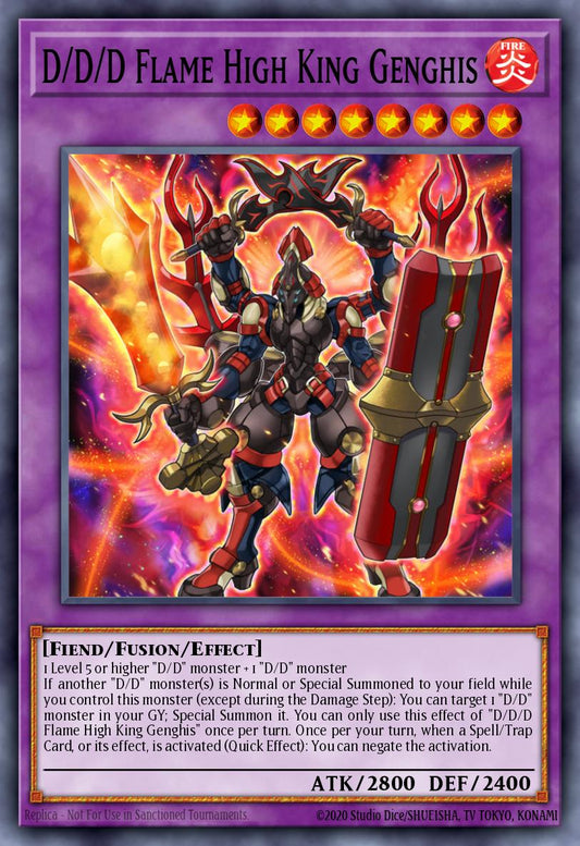 (229) YuGiOh TCG MP19: 2019 Gold Sarcophagus Tin Mega Pack Single: D/D/D Flame High King Genghis  Super Rare
