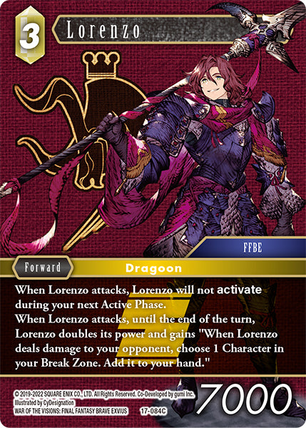 (084) Final Fantasy TCG Rebellion's Call Single: Lorenzo (17-084) Holo Common
