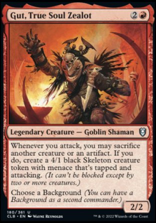 (180) Magic The Gathering Commander Legends: Battle for Baldur's Gate Single: Gut, True Soul Zealot Holo Uncommon