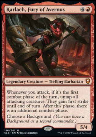 (186) Magic The Gathering Commander Legends: Battle for Baldur's Gate Single: Karlach, Fury of Avernus Holo Mythic